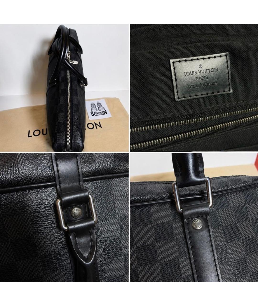 LOUIS VUITTON Черный кожаный портфель, фото 6