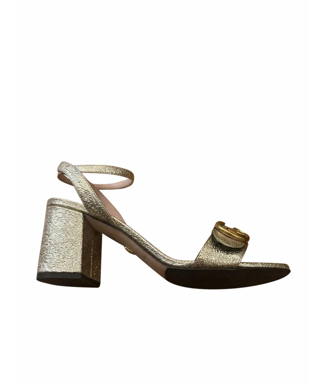 GUCCI Золотые кожаные босоножки, фото 1