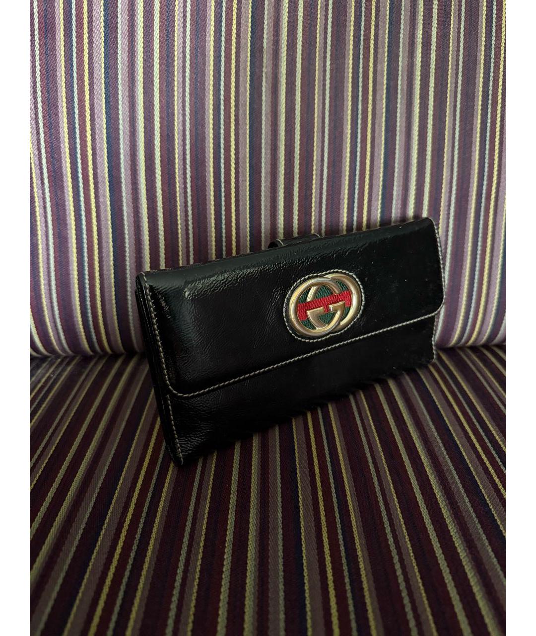 GUCCI Черный кошелек из лакированной кожи, фото 2