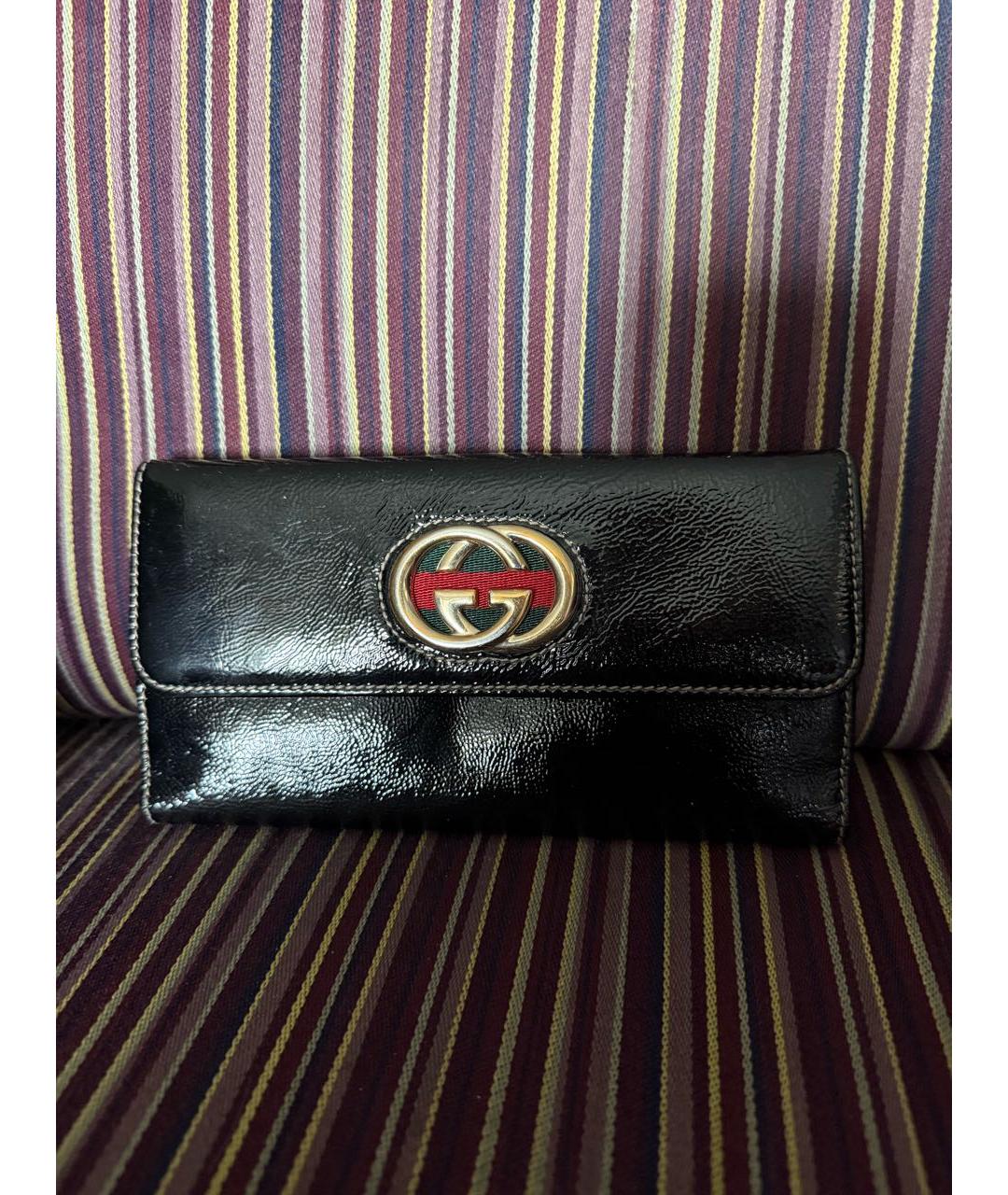 GUCCI Черный кошелек из лакированной кожи, фото 8