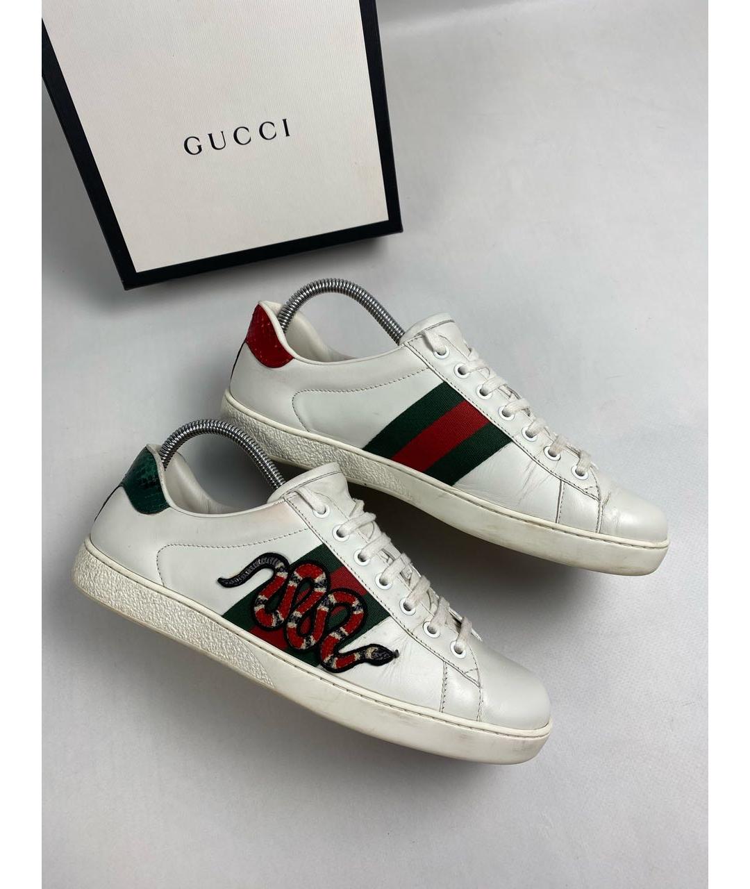 GUCCI Белые кожаные низкие кроссовки / кеды, фото 9
