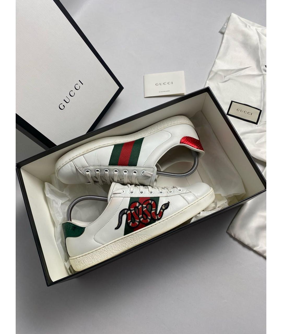 GUCCI Белые кожаные низкие кроссовки / кеды, фото 2