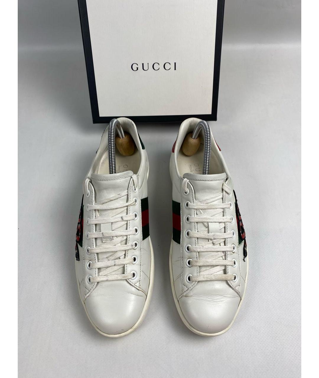 GUCCI Белые кожаные низкие кроссовки / кеды, фото 5