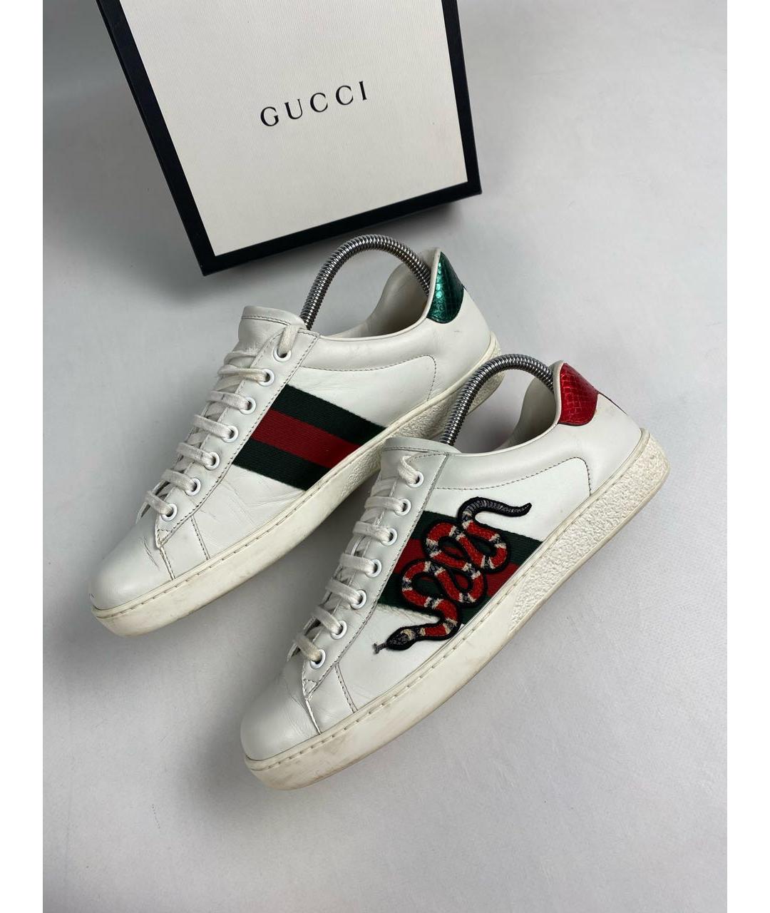 GUCCI Белые кожаные низкие кроссовки / кеды, фото 4