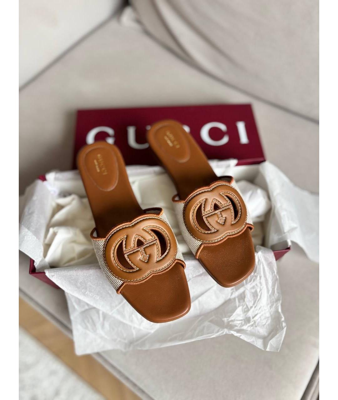 GUCCI Коричневые кожаные сандалии, фото 2