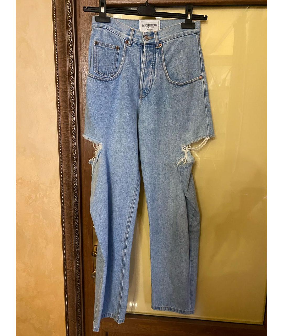FORTE COUTURE Голубые хлопковые прямые джинсы, фото 5