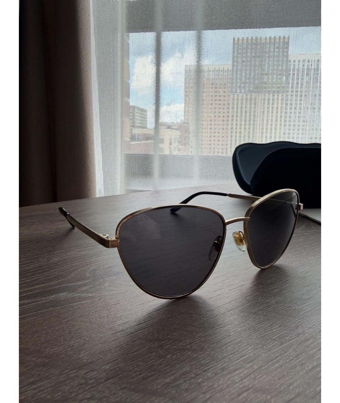GUCCI Золотые металлические солнцезащитные очки, фото 2