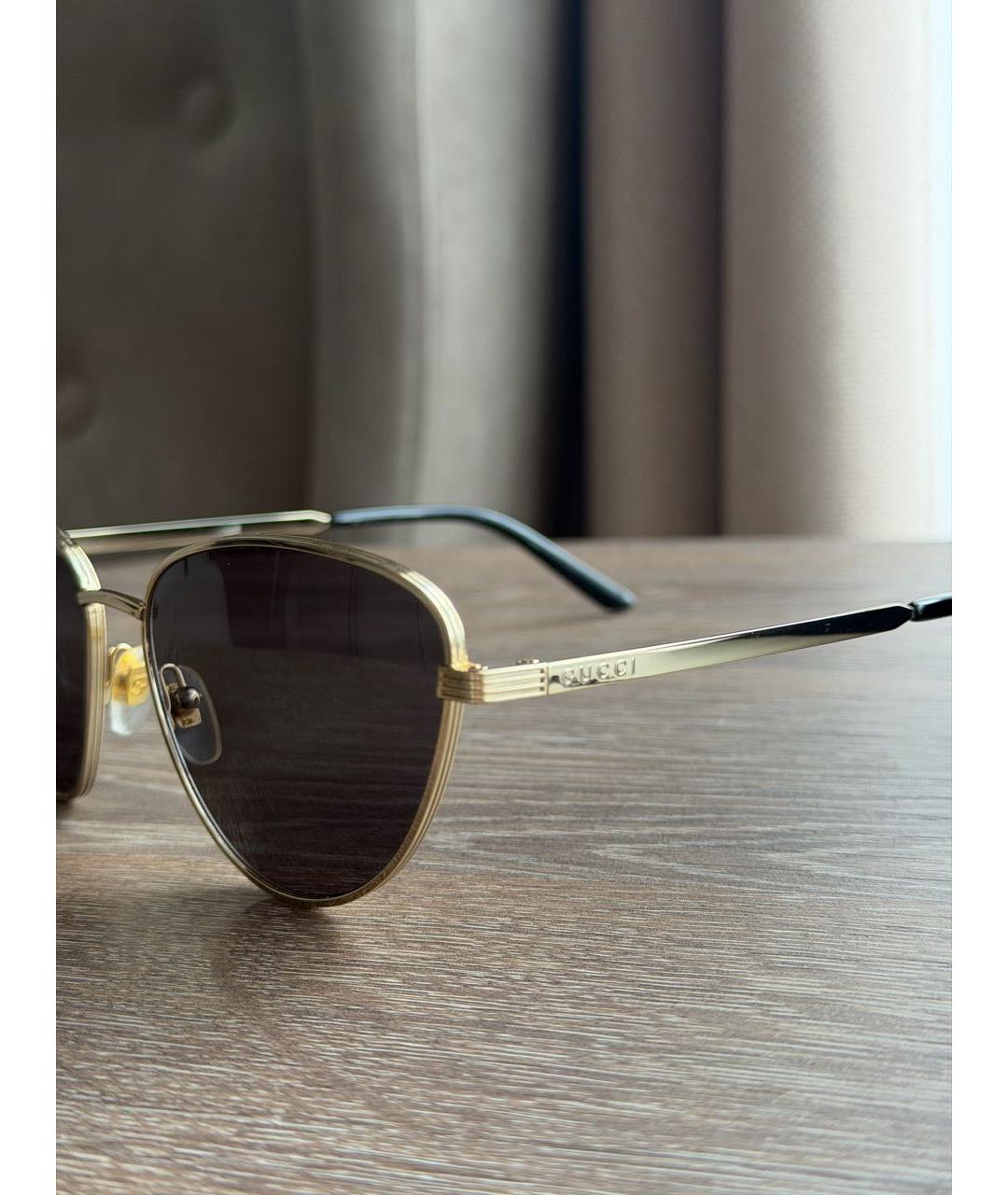 GUCCI Золотые металлические солнцезащитные очки, фото 6