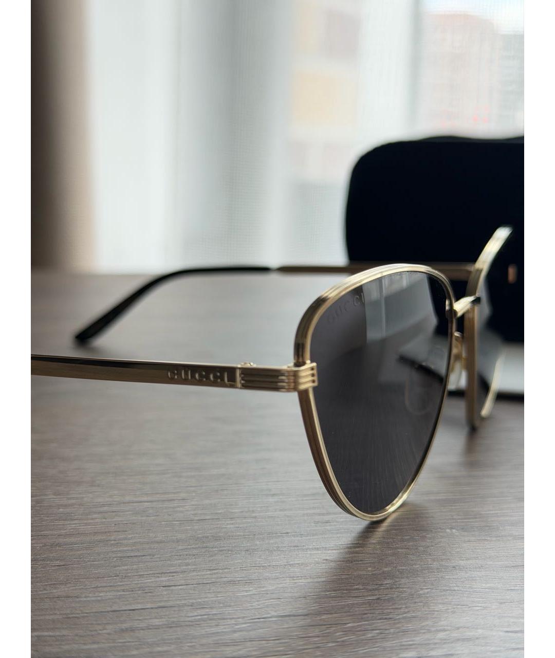 GUCCI Золотые металлические солнцезащитные очки, фото 3