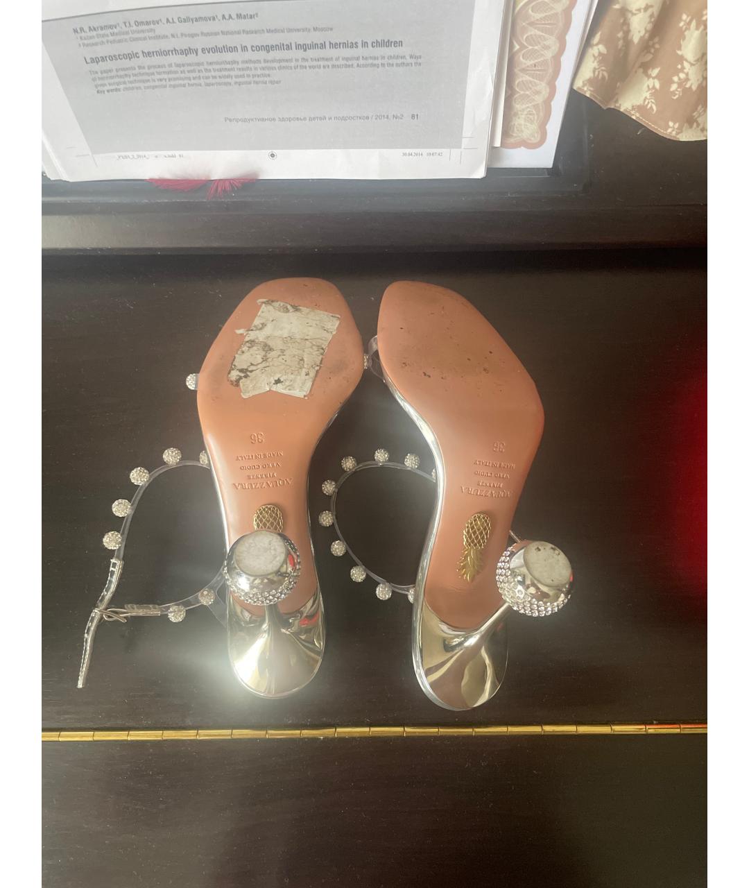 AQUAZZURA Серебряные босоножки, фото 5