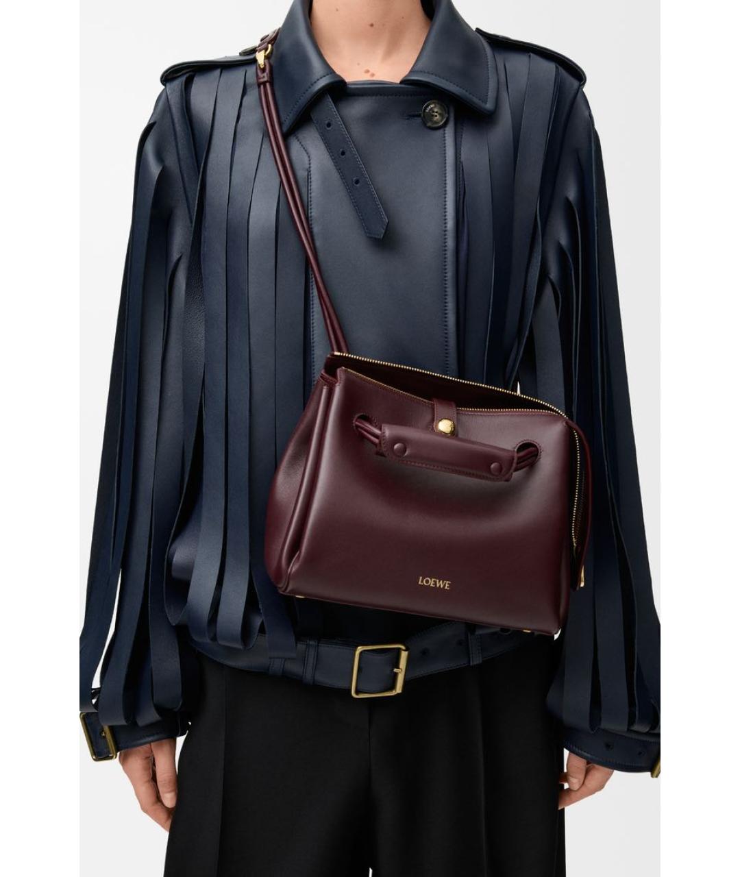 LOEWE Бордовая кожаная сумка через плечо, фото 8
