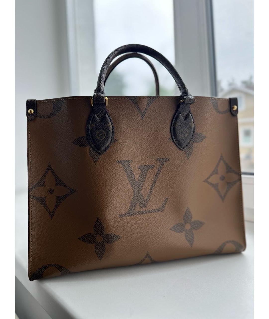 LOUIS VUITTON Коричневая кожаная сумка тоут, фото 7