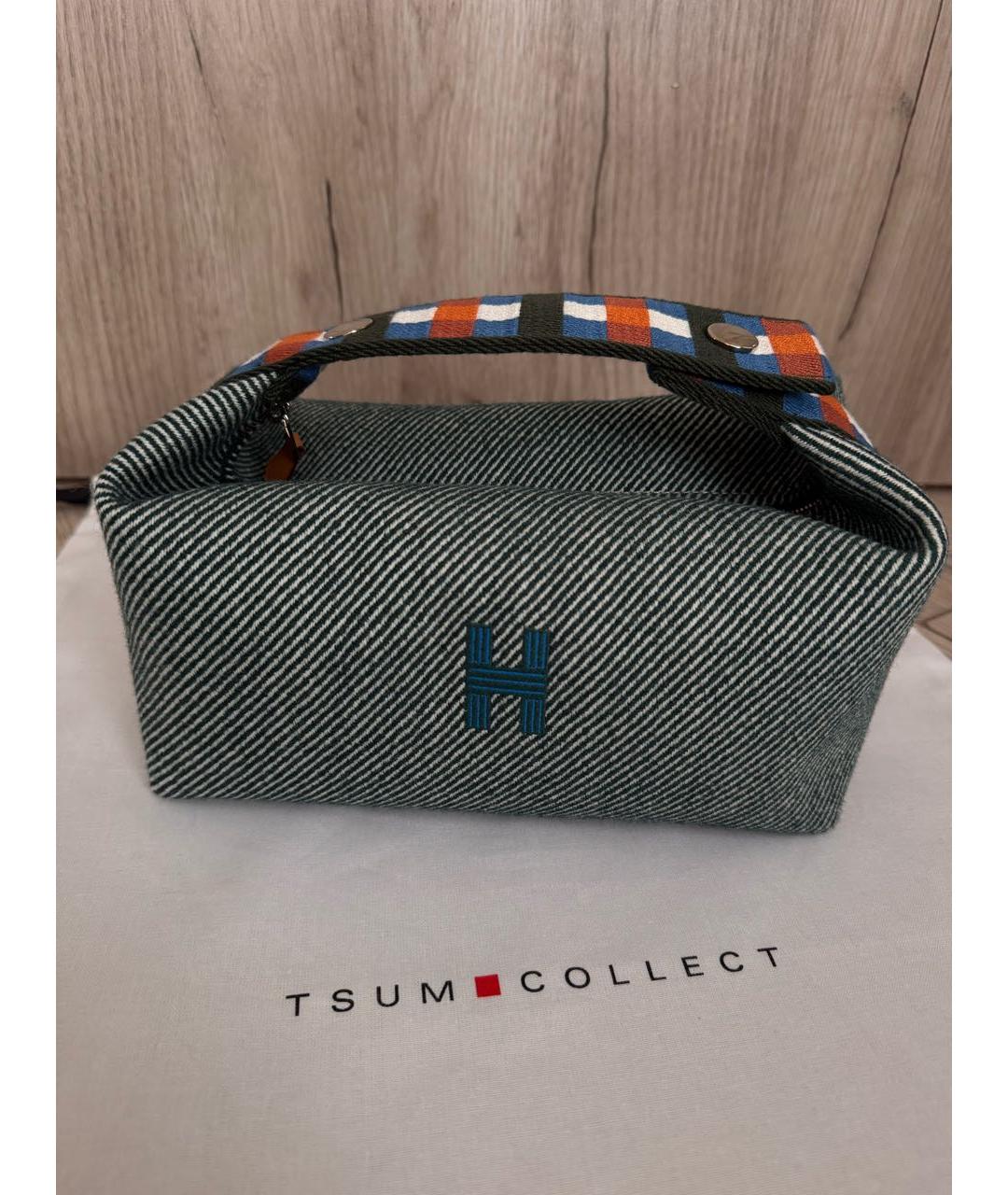 HERMES Зеленая деним косметичка, фото 2