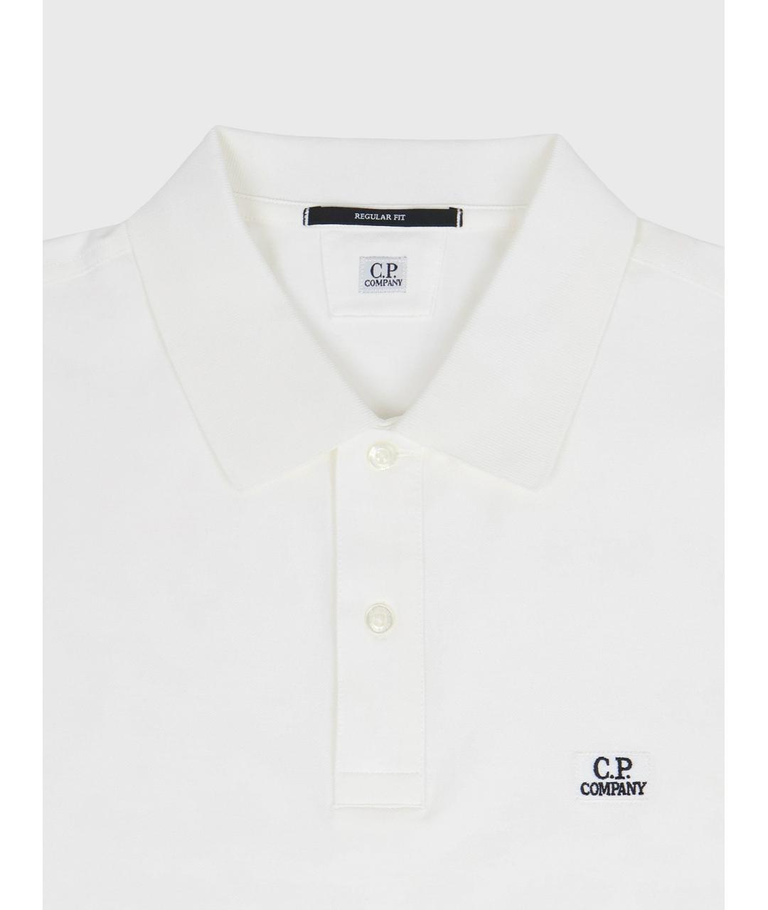 CP COMPANY Белое хлопко-эластановое поло с коротким рукавом, фото 2