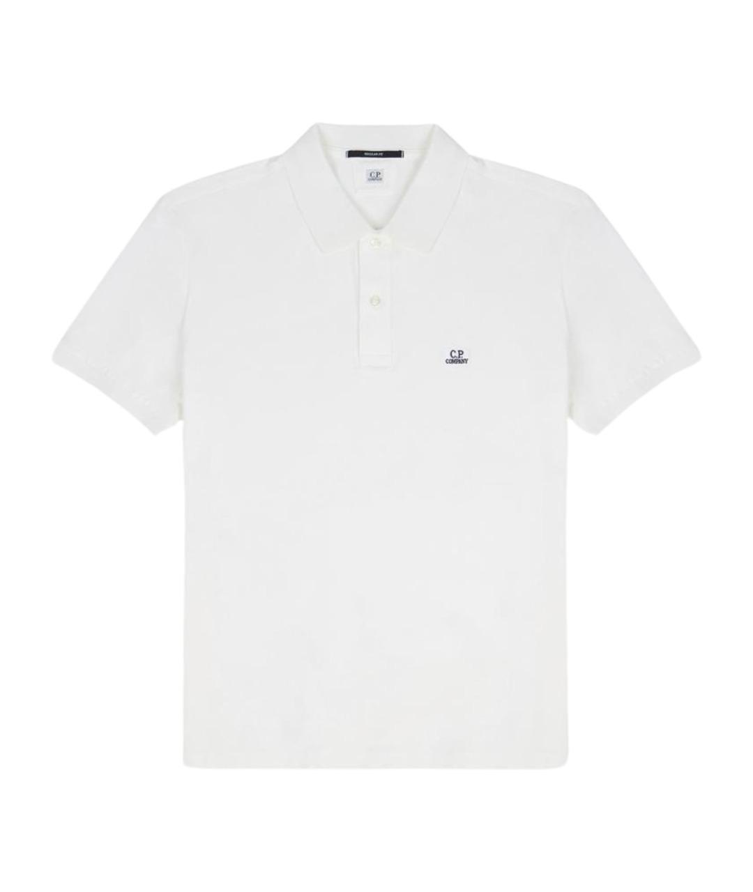 CP COMPANY Белое хлопко-эластановое поло с коротким рукавом, фото 1