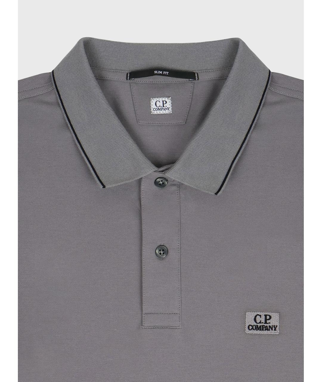 CP COMPANY Серое хлопко-эластановое поло с длинным рукавом, фото 2