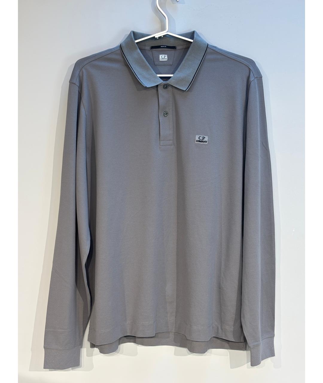 CP COMPANY Серое хлопко-эластановое поло с длинным рукавом, фото 4