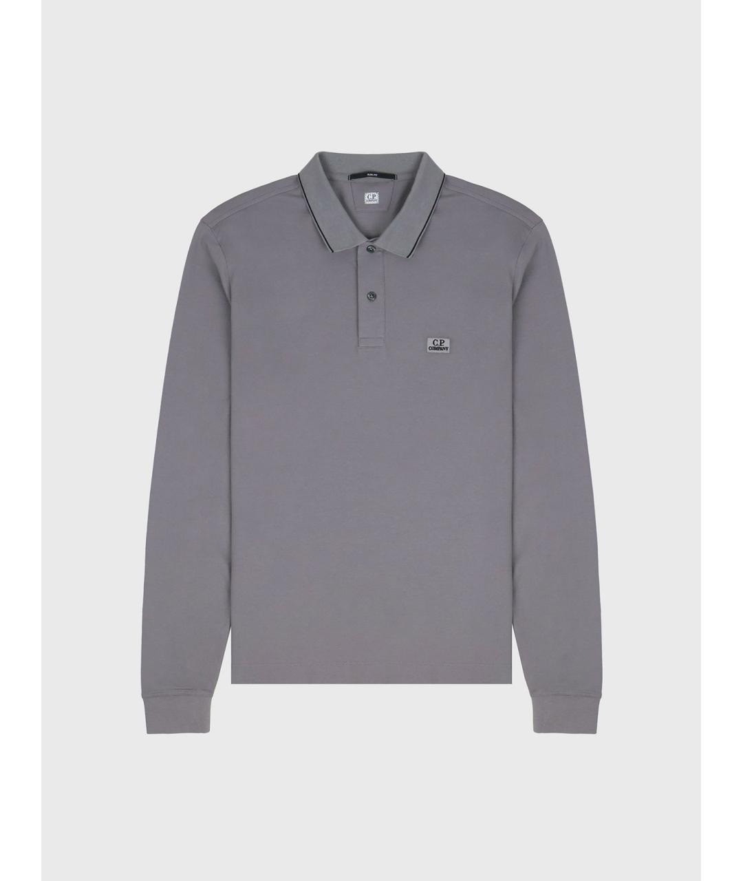 CP COMPANY Серое хлопко-эластановое поло с длинным рукавом, фото 9