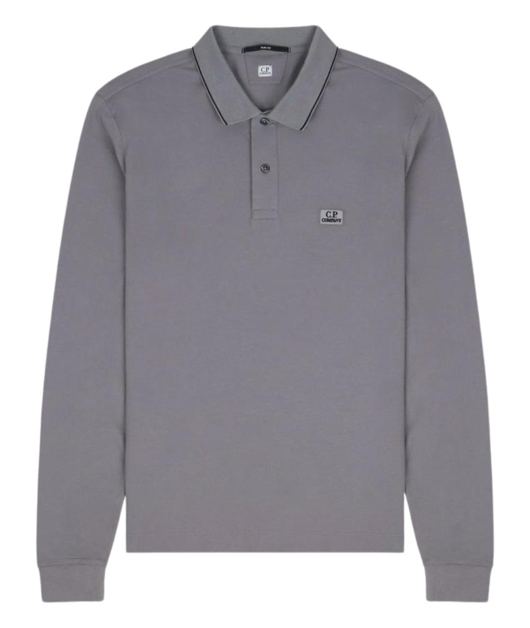 CP COMPANY Серое хлопко-эластановое поло с длинным рукавом, фото 1