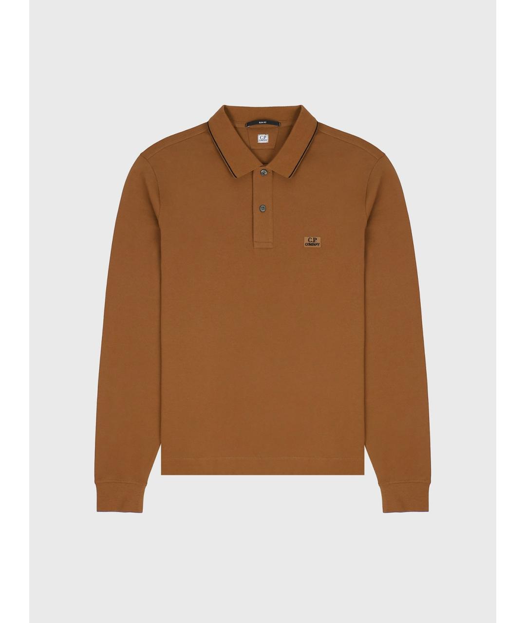 CP COMPANY Коричневое хлопковое поло с длинным рукавом, фото 9