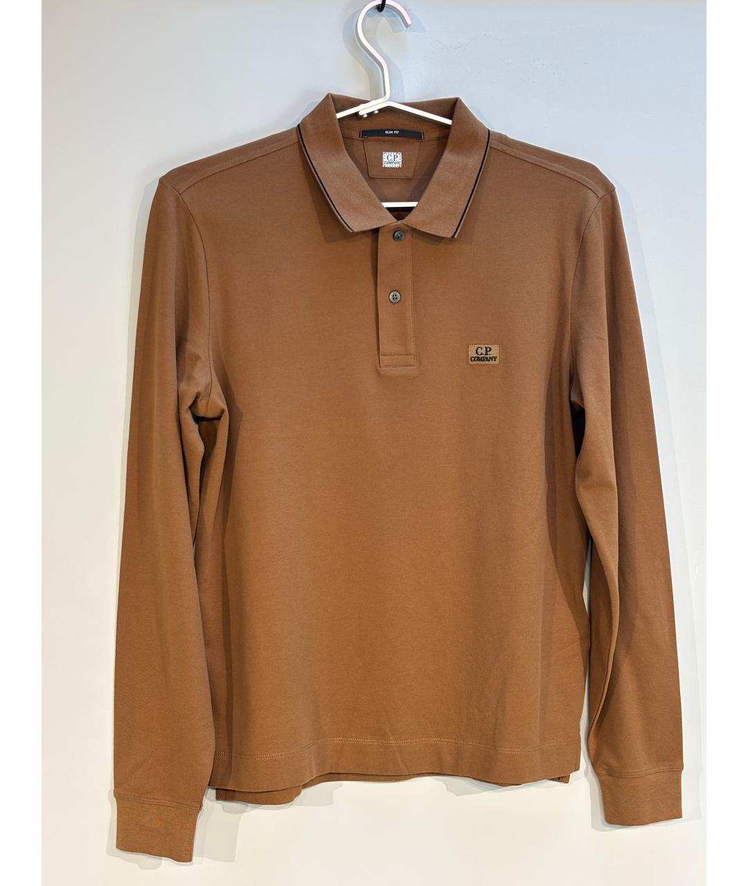 CP COMPANY Коричневое хлопковое поло с длинным рукавом, фото 4