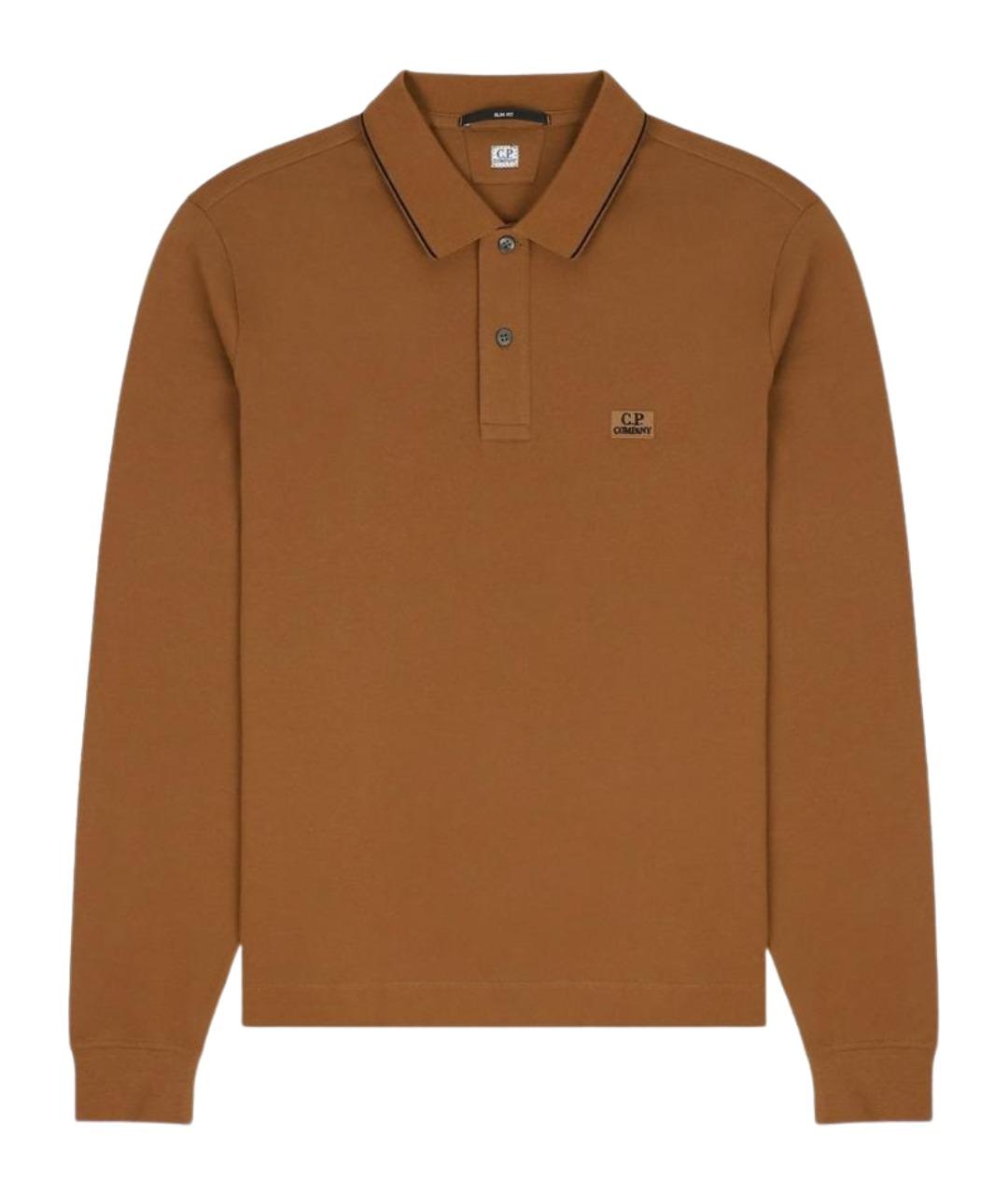 CP COMPANY Коричневое хлопковое поло с длинным рукавом, фото 1
