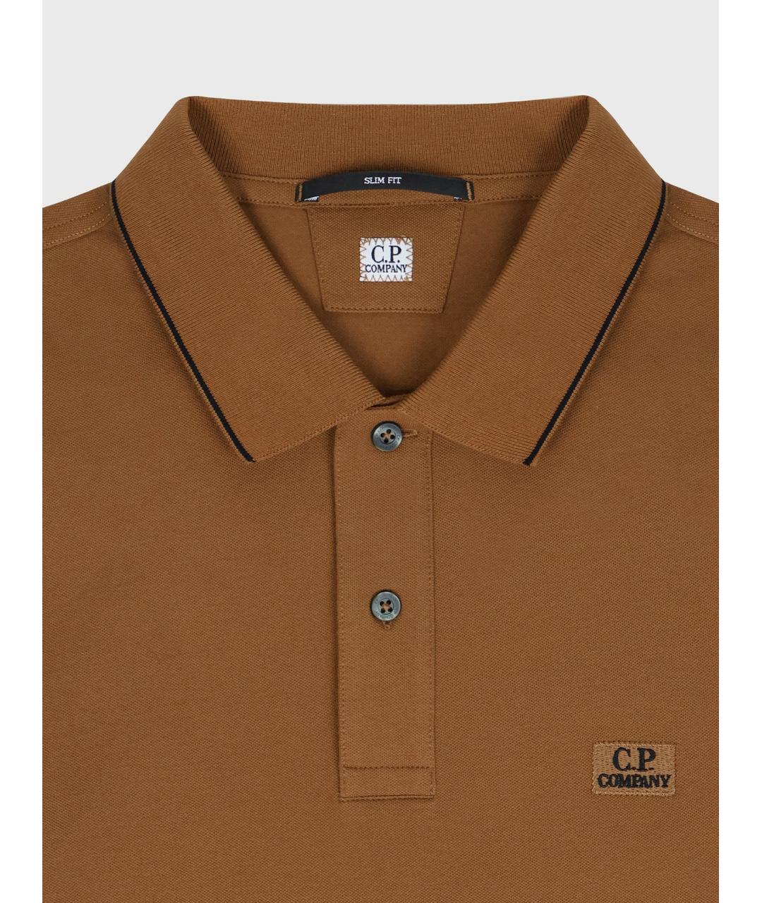 CP COMPANY Коричневое хлопковое поло с длинным рукавом, фото 2