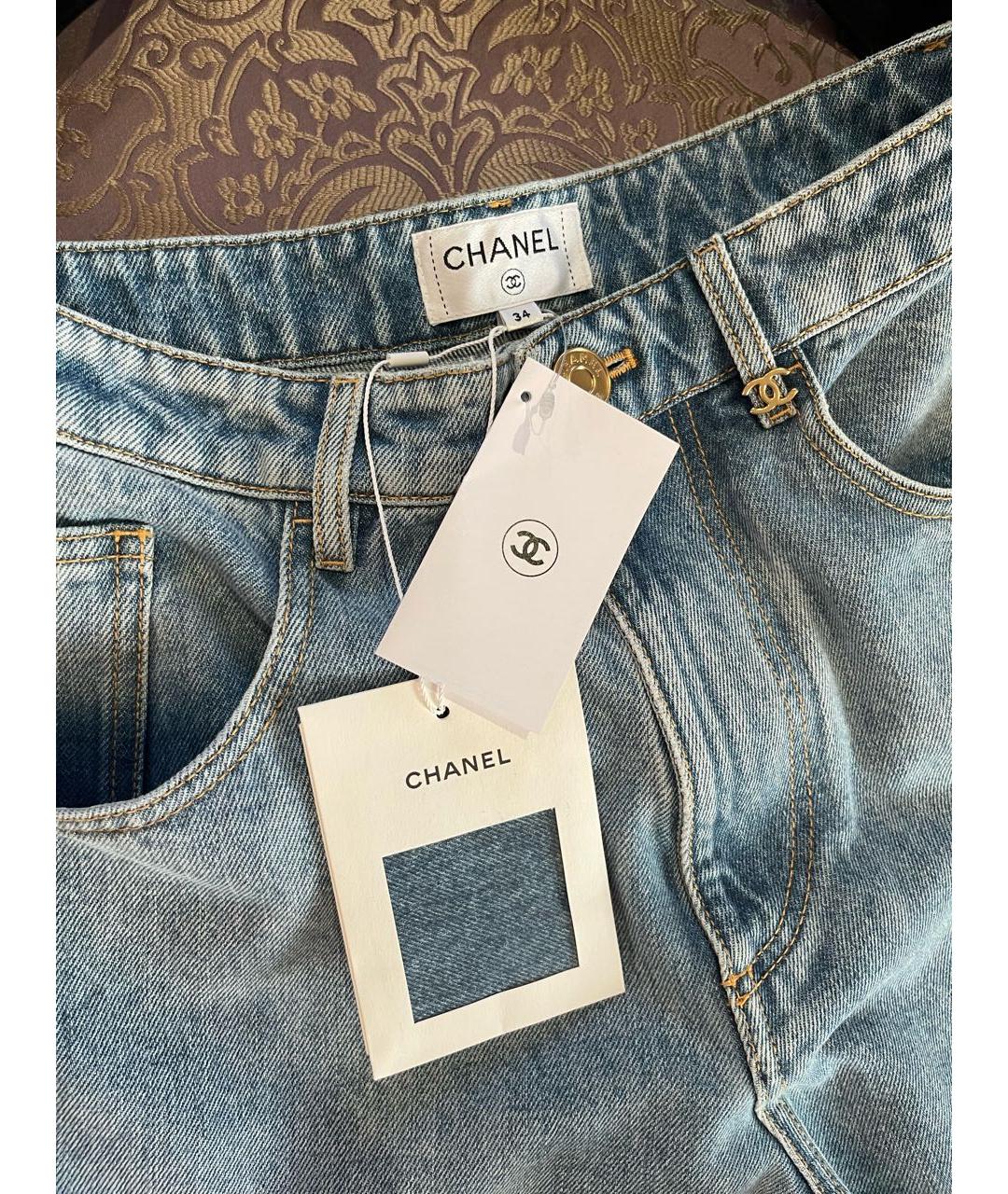 CHANEL Голубые хлопковые джинсы клеш, фото 3