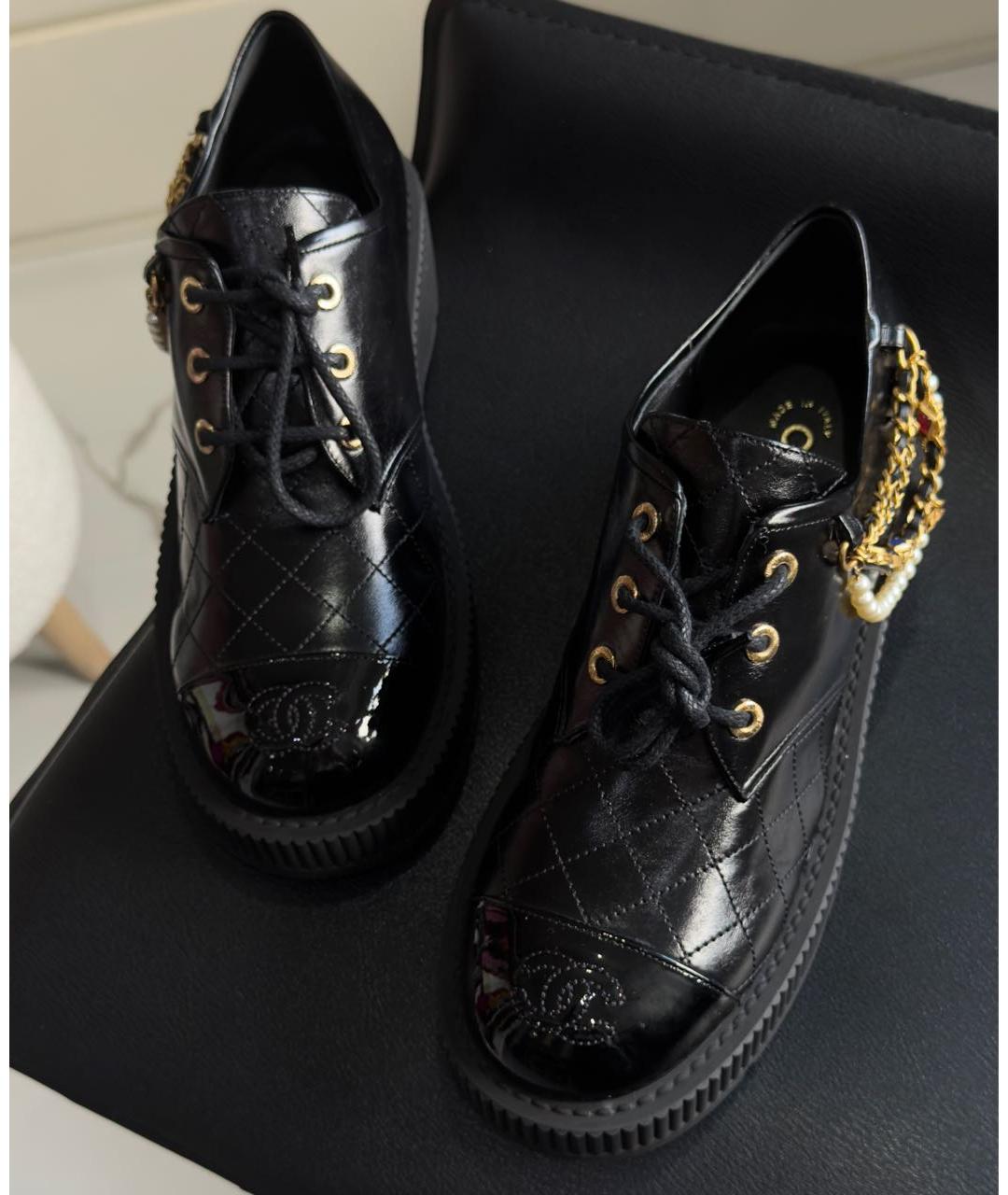 CHANEL Черные кожаные брогги и оксфорды, фото 3