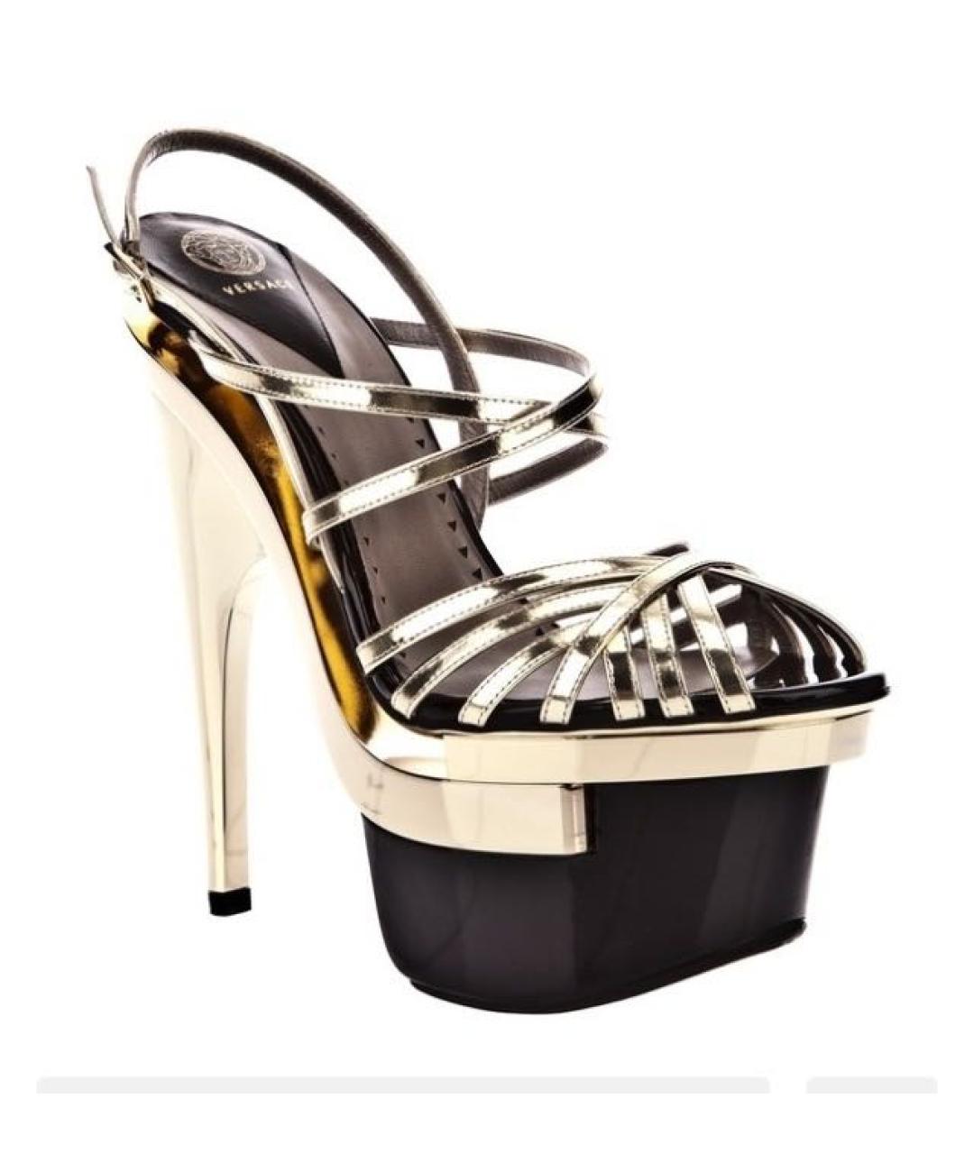 VERSACE Золотые кожаные босоножки, фото 2
