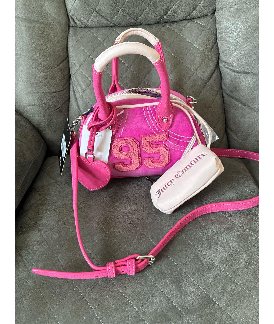 JUICY COUTURE Розовая бархатная сумка с короткими ручками, фото 5