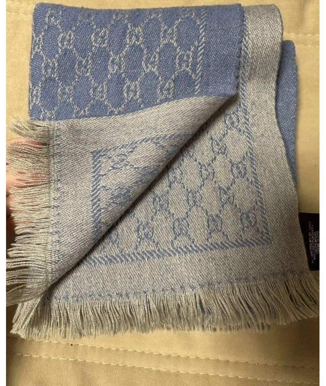 GUCCI Голубой шерстяной шарф, фото 4