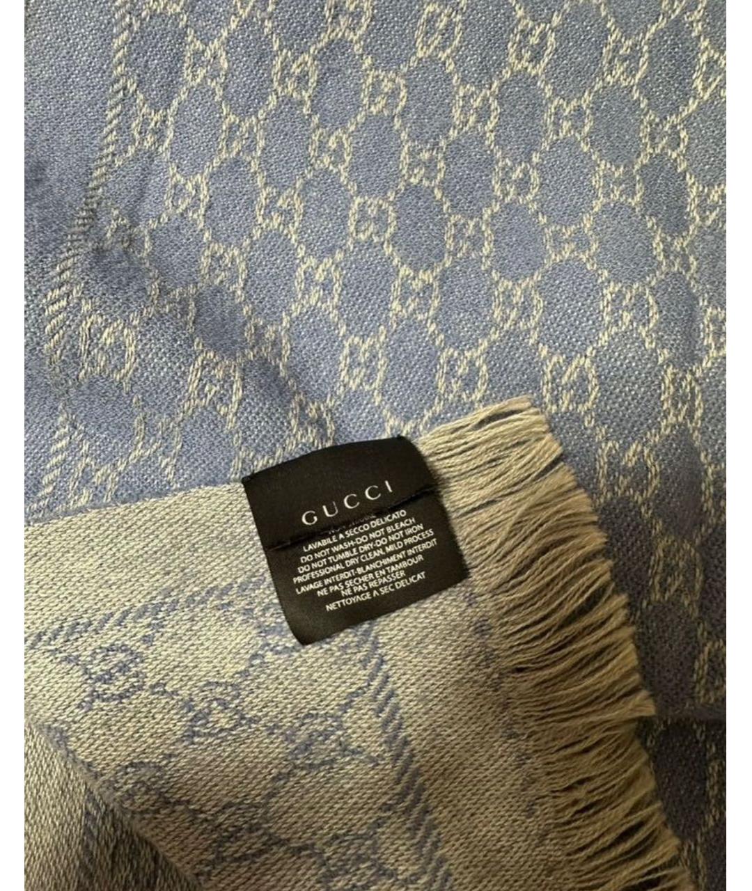 GUCCI Голубой шерстяной шарф, фото 2