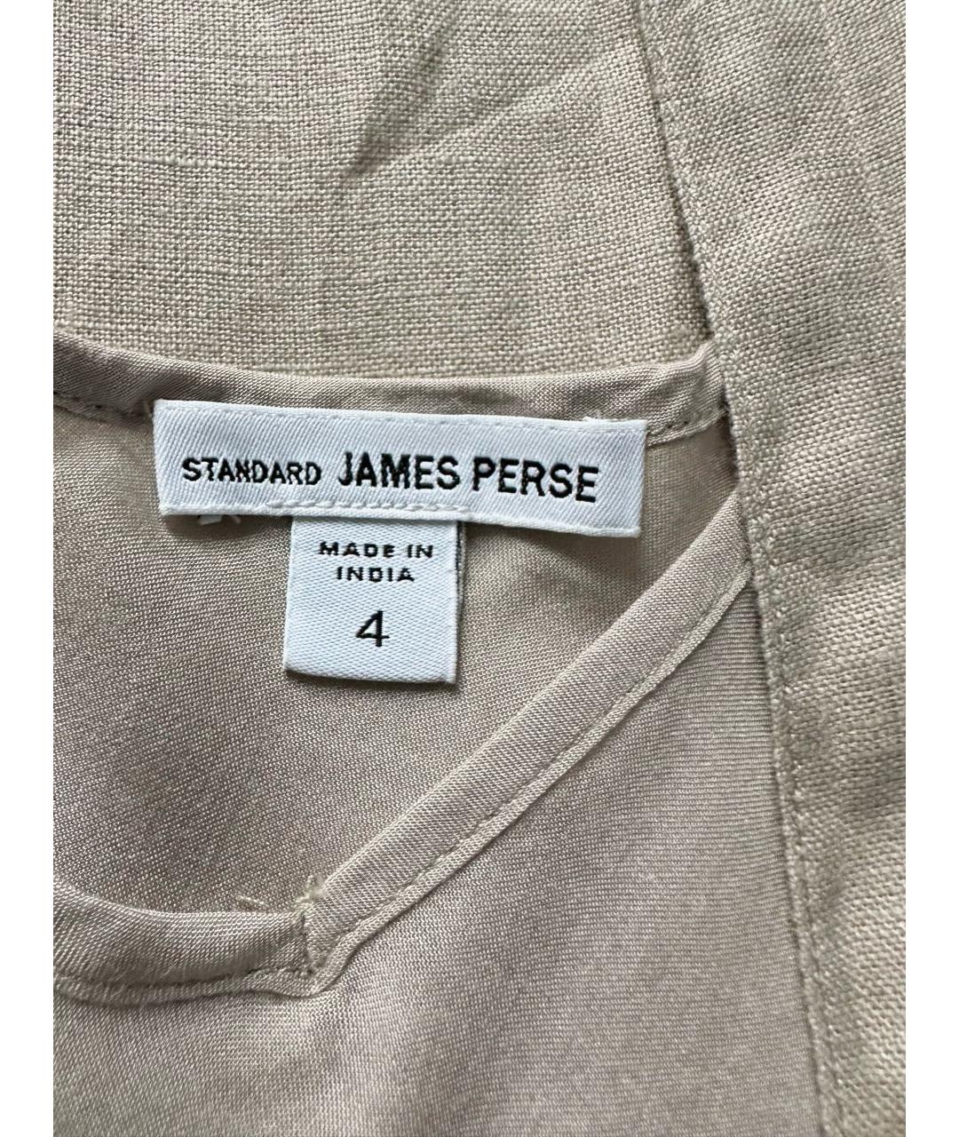JAMES PERSE Бежевое льняное повседневное платье, фото 4