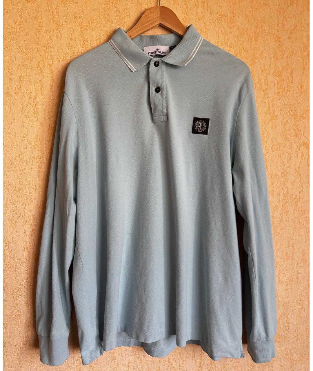 STONE ISLAND Голубое хлопко-эластановое поло с длинным рукавом, фото 5
