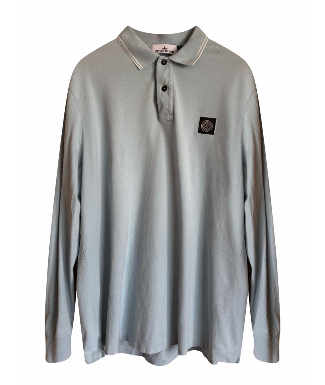STONE ISLAND Голубое хлопко-эластановое поло с длинным рукавом, фото 1
