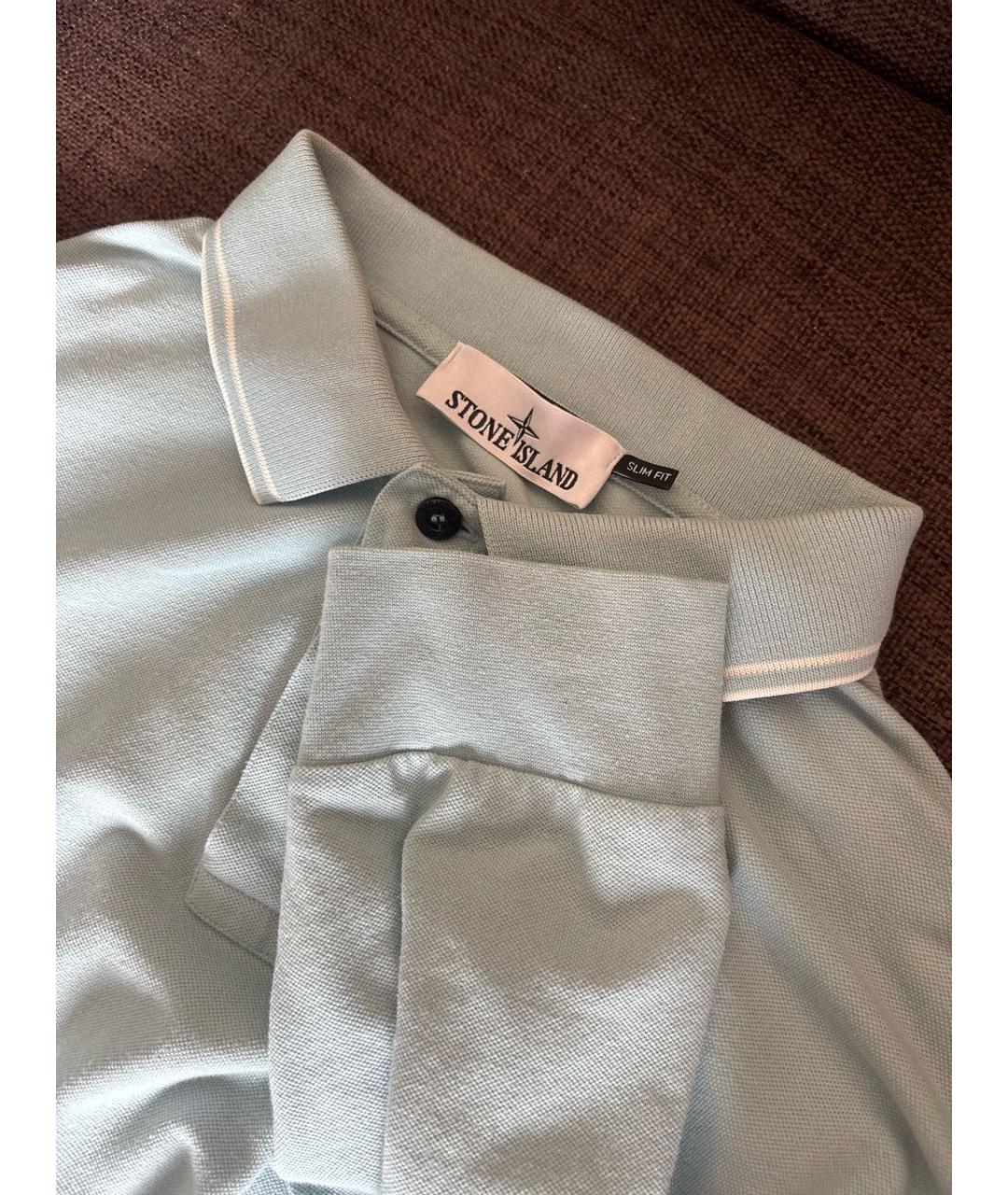 STONE ISLAND Голубое хлопко-эластановое поло с длинным рукавом, фото 3