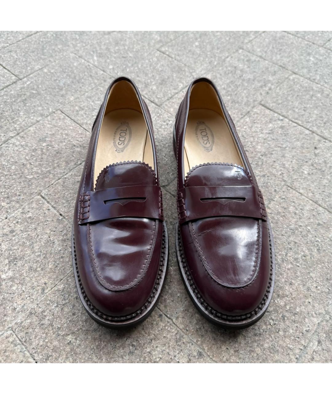 TOD'S Бордовые лоферы из лакированной кожи, фото 2