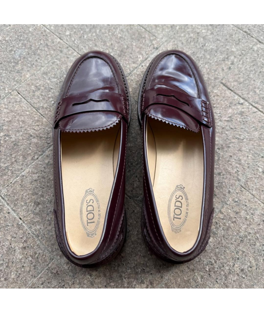 TOD'S Бордовые лоферы из лакированной кожи, фото 3
