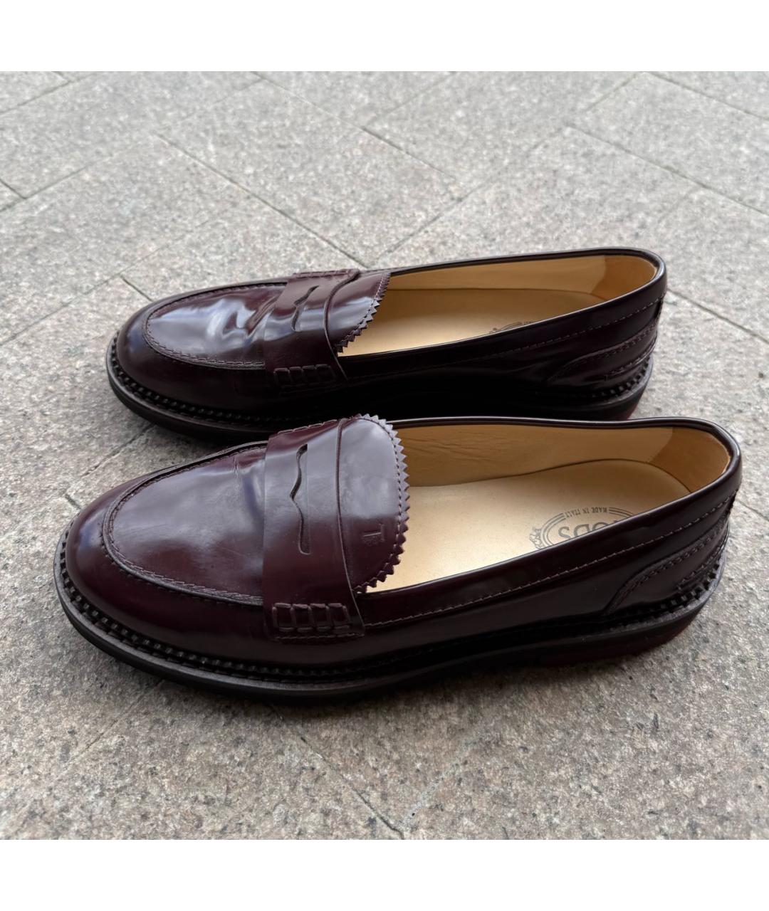 TOD'S Бордовые лоферы из лакированной кожи, фото 5