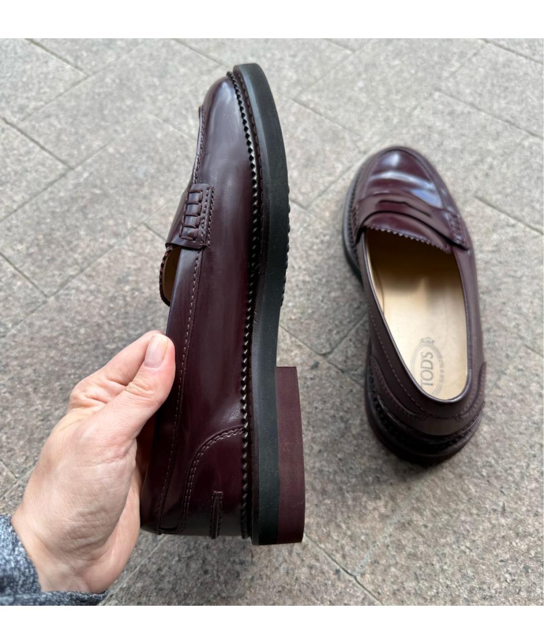 TOD'S Бордовые лоферы из лакированной кожи, фото 9
