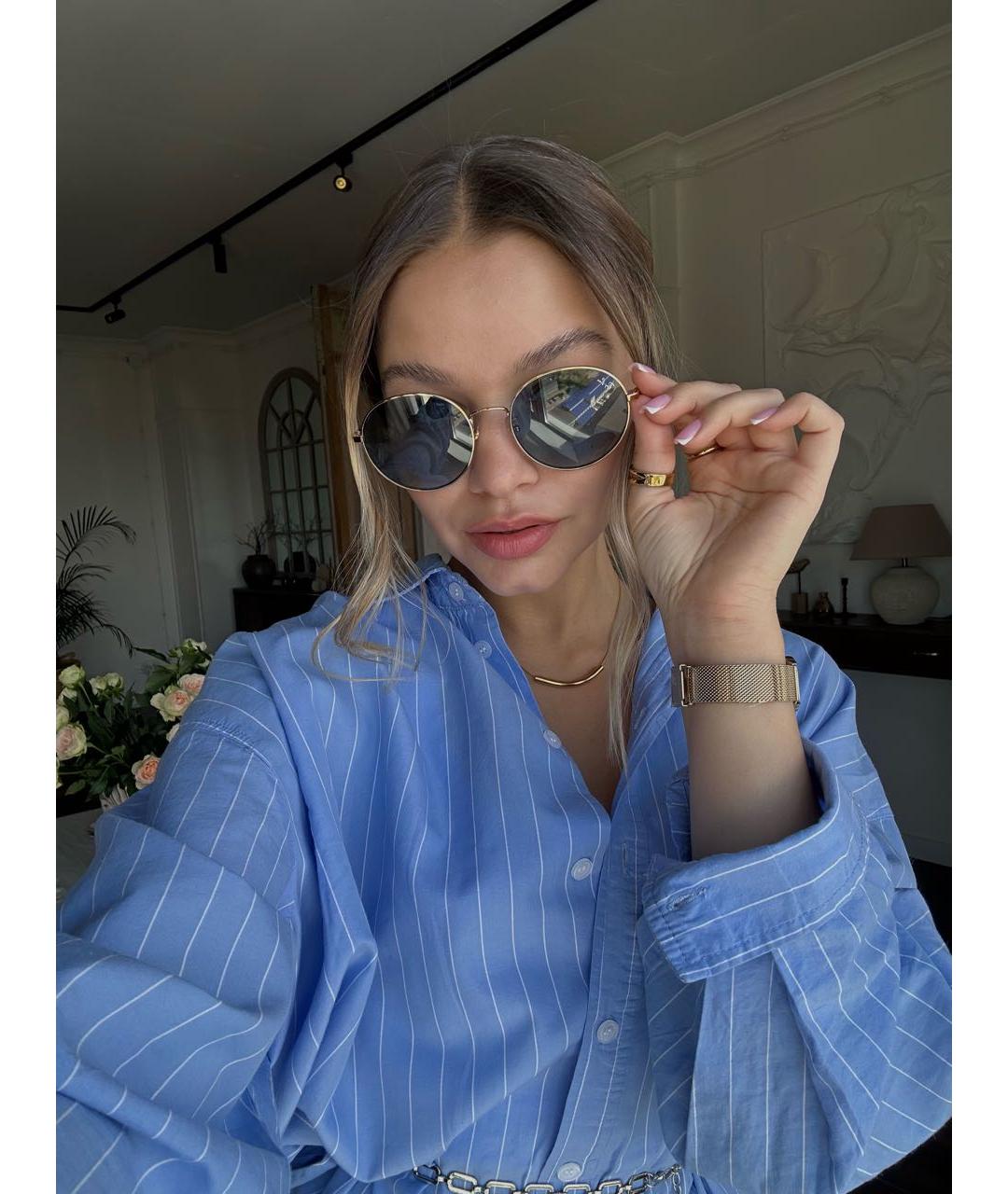 RAY BAN Голубые металлические солнцезащитные очки, фото 8