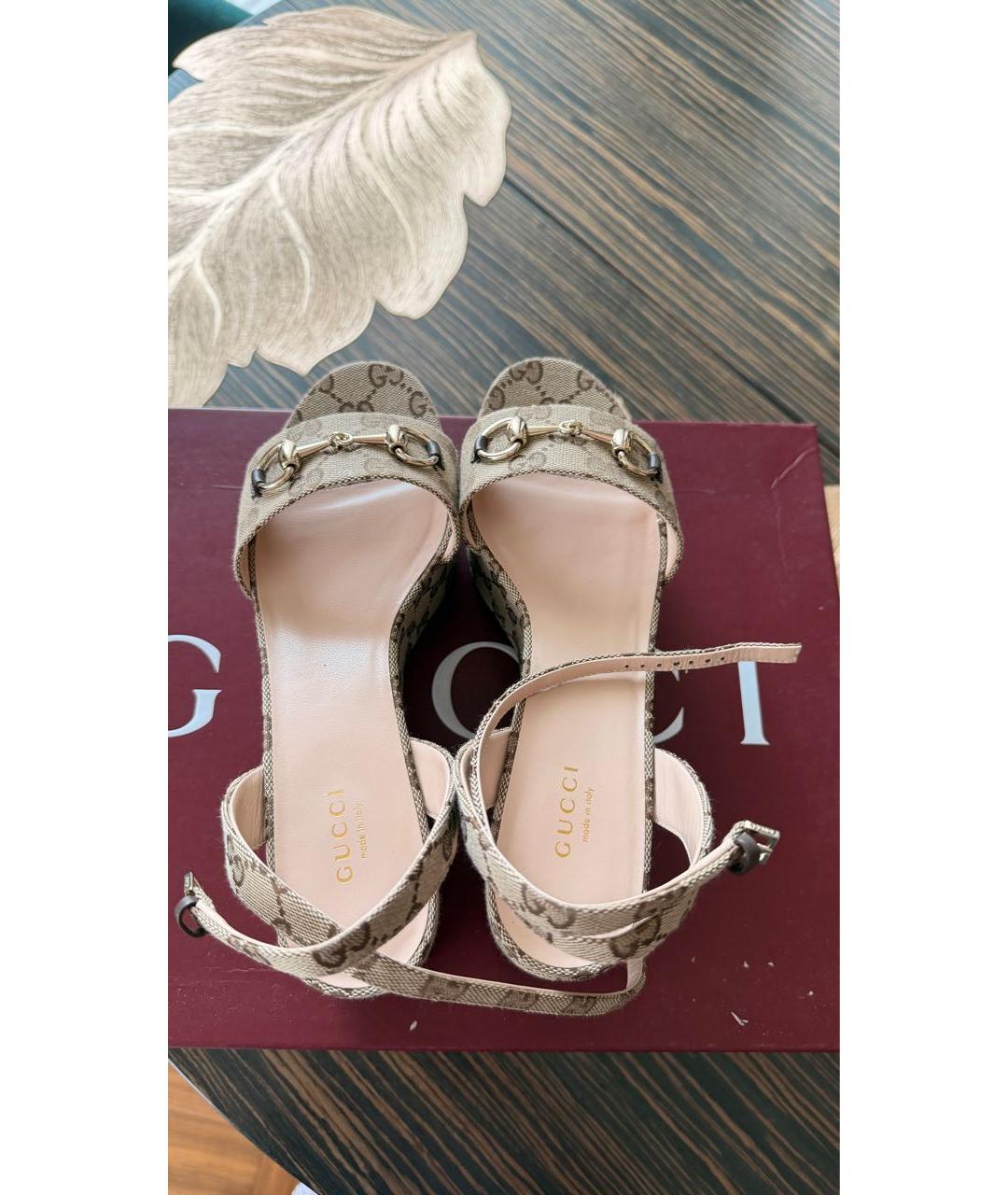 GUCCI Бежевые босоножки, фото 3