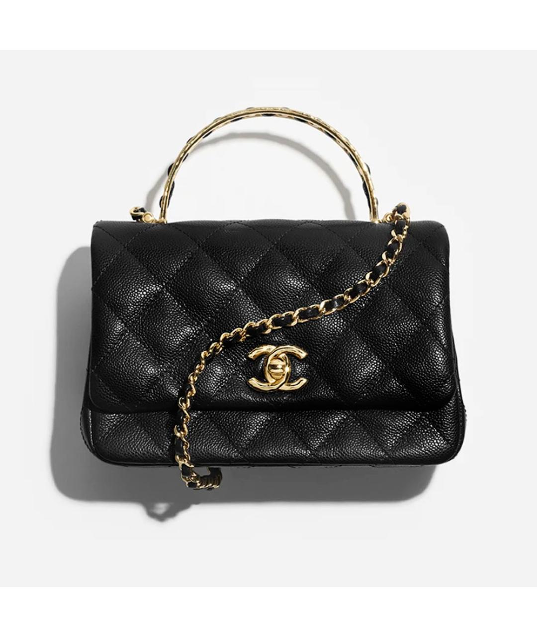 CHANEL Черная кожаная сумка с короткими ручками, фото 8