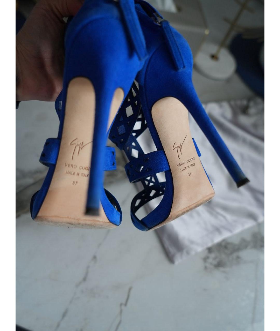 GIUSEPPE ZANOTTI DESIGN Синие замшевые босоножки, фото 5
