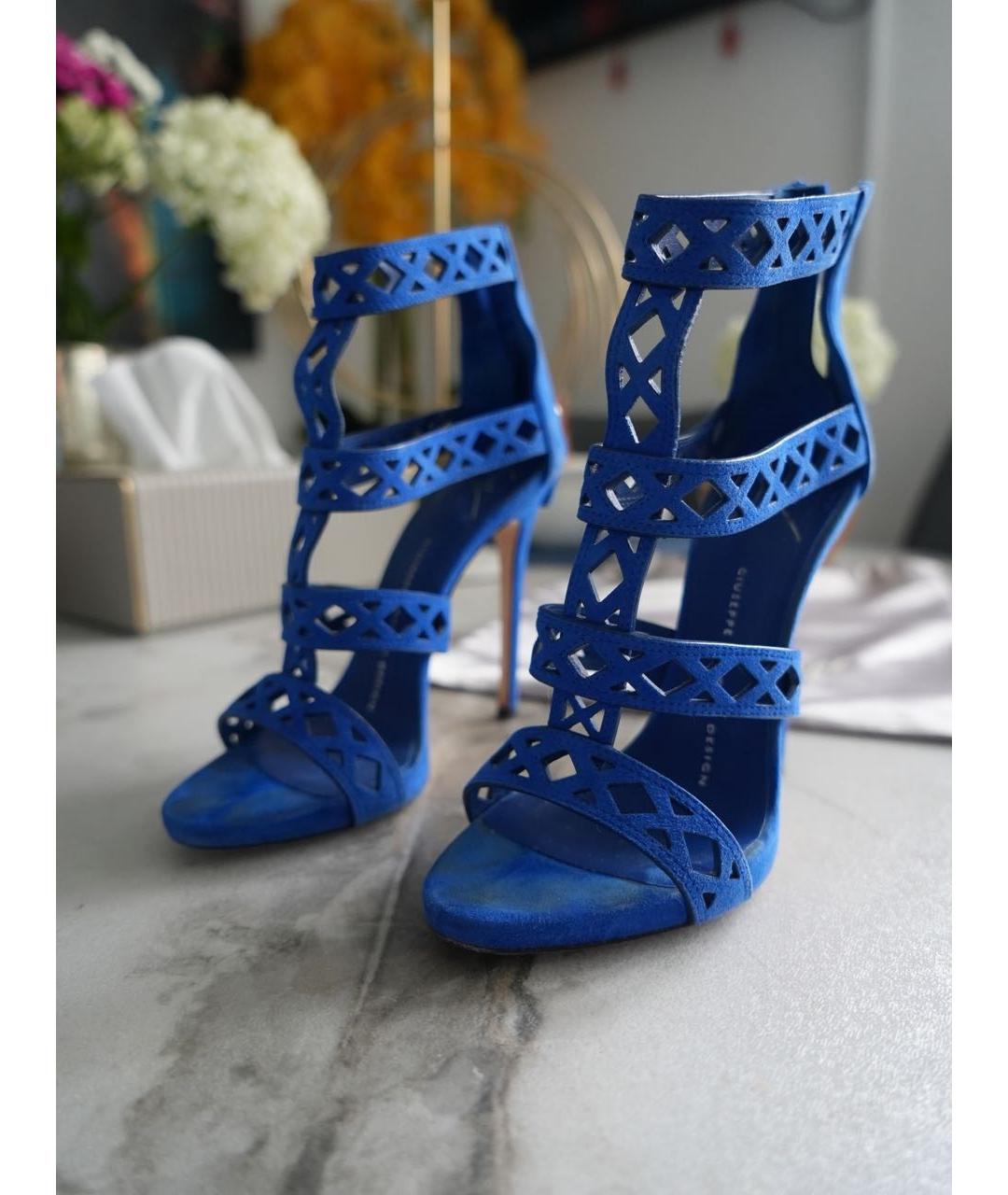 GIUSEPPE ZANOTTI DESIGN Синие замшевые босоножки, фото 7