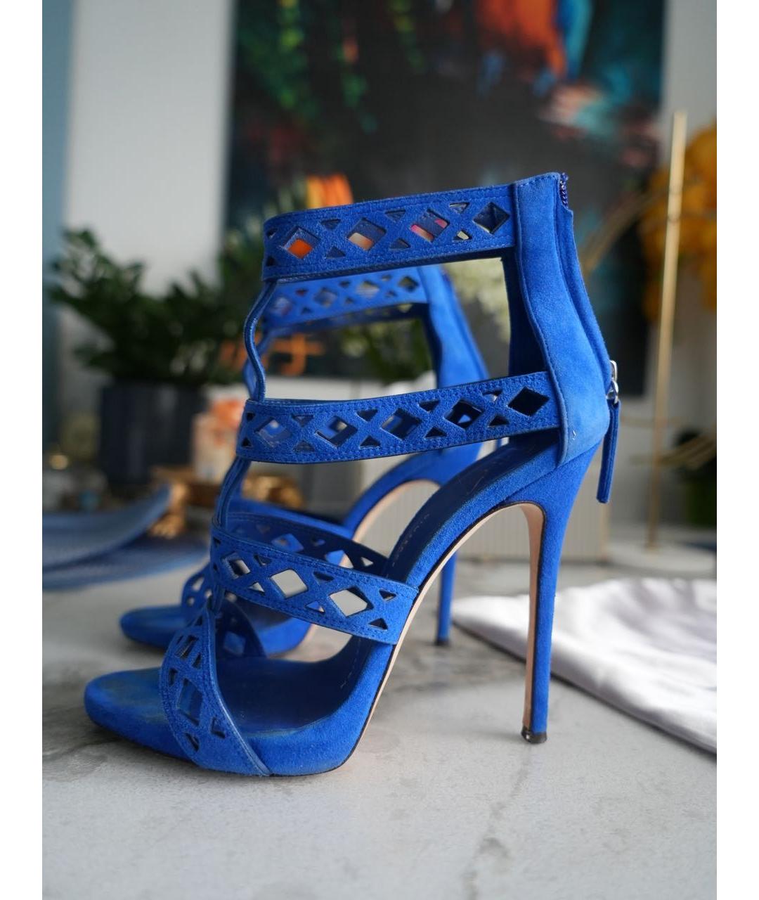 GIUSEPPE ZANOTTI DESIGN Синие замшевые босоножки, фото 9