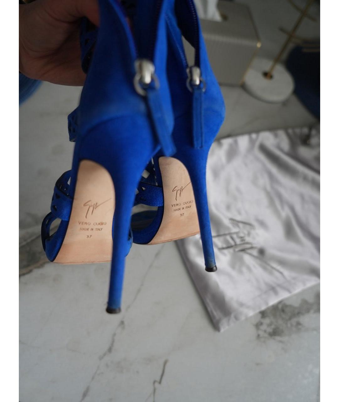 GIUSEPPE ZANOTTI DESIGN Синие замшевые босоножки, фото 4