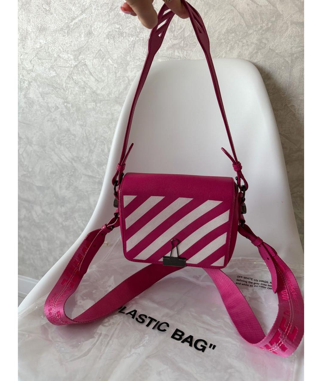 OFF-WHITE Розовая кожаная сумка через плечо, фото 2