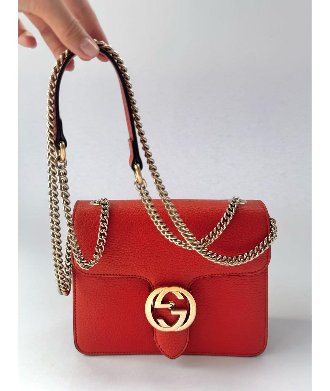 GUCCI Коралловая кожаная сумка через плечо, фото 5